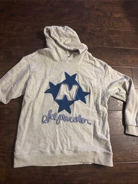 Women’s Light Gray Hooded Sweatshirt with Blue Star Graphic